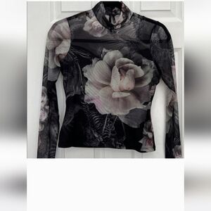 ALL SAINTS Sheer Skeleton Rose Top S